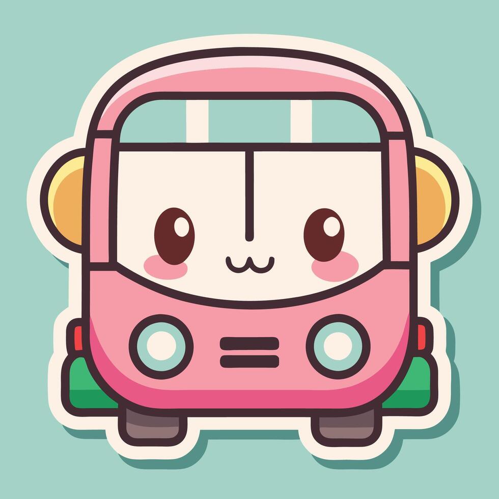 cute pink bus with eyes vector