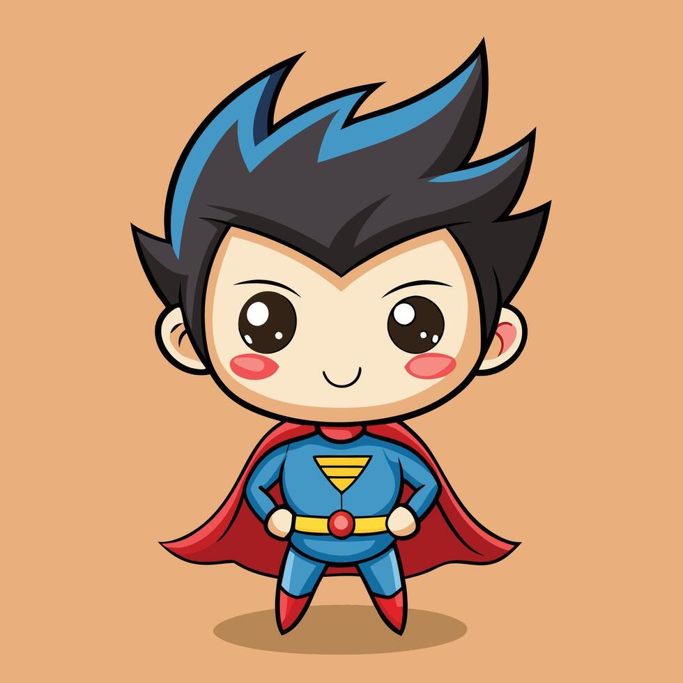 superman cartoon character with blue hair and black cape vector