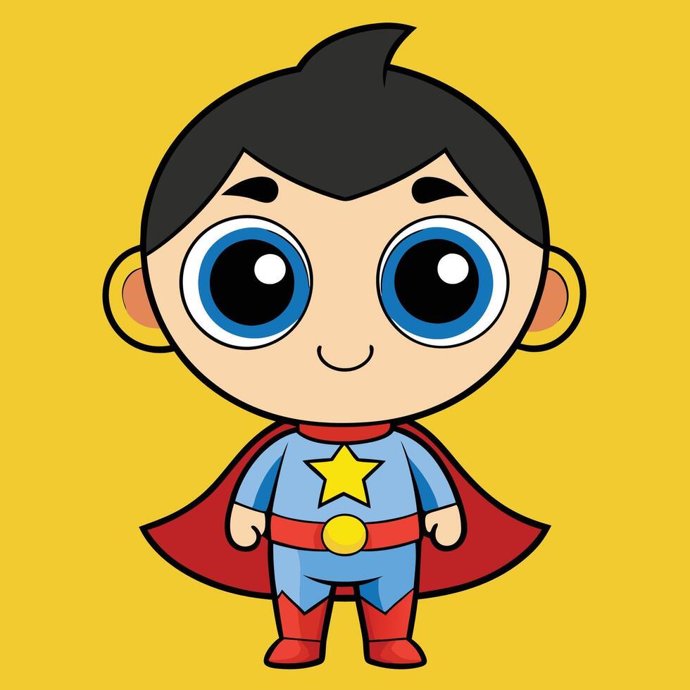 cartoon boy in superhero costume with blue eyes and a yellow background vector