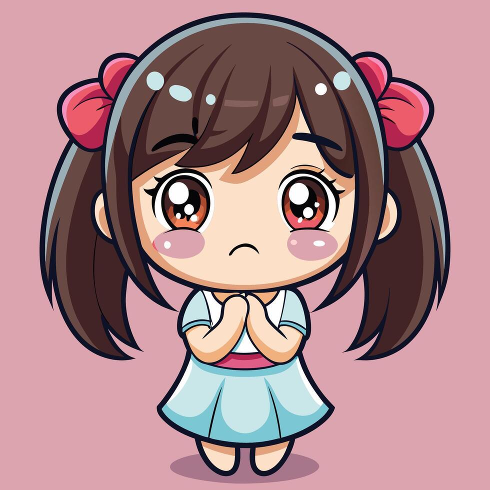cute little girl with brown hair and pink dress vector