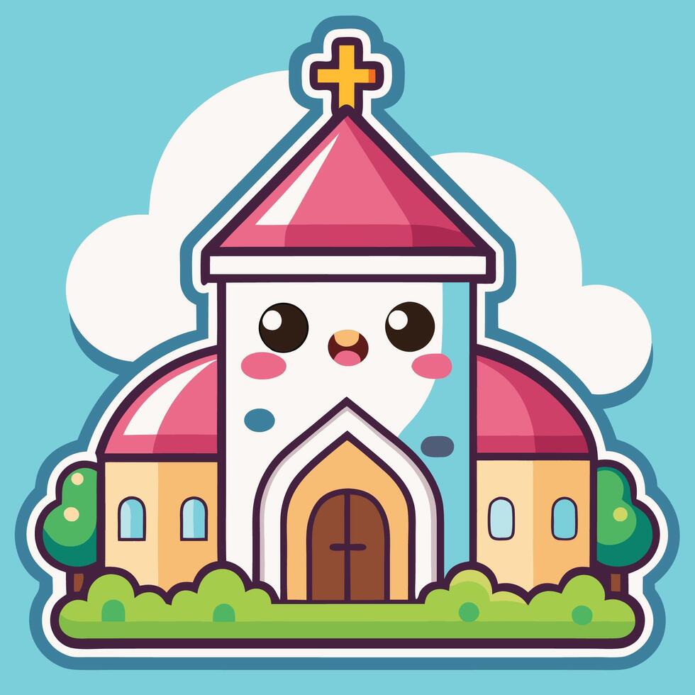 a cartoon church with a cute face on a white background vector