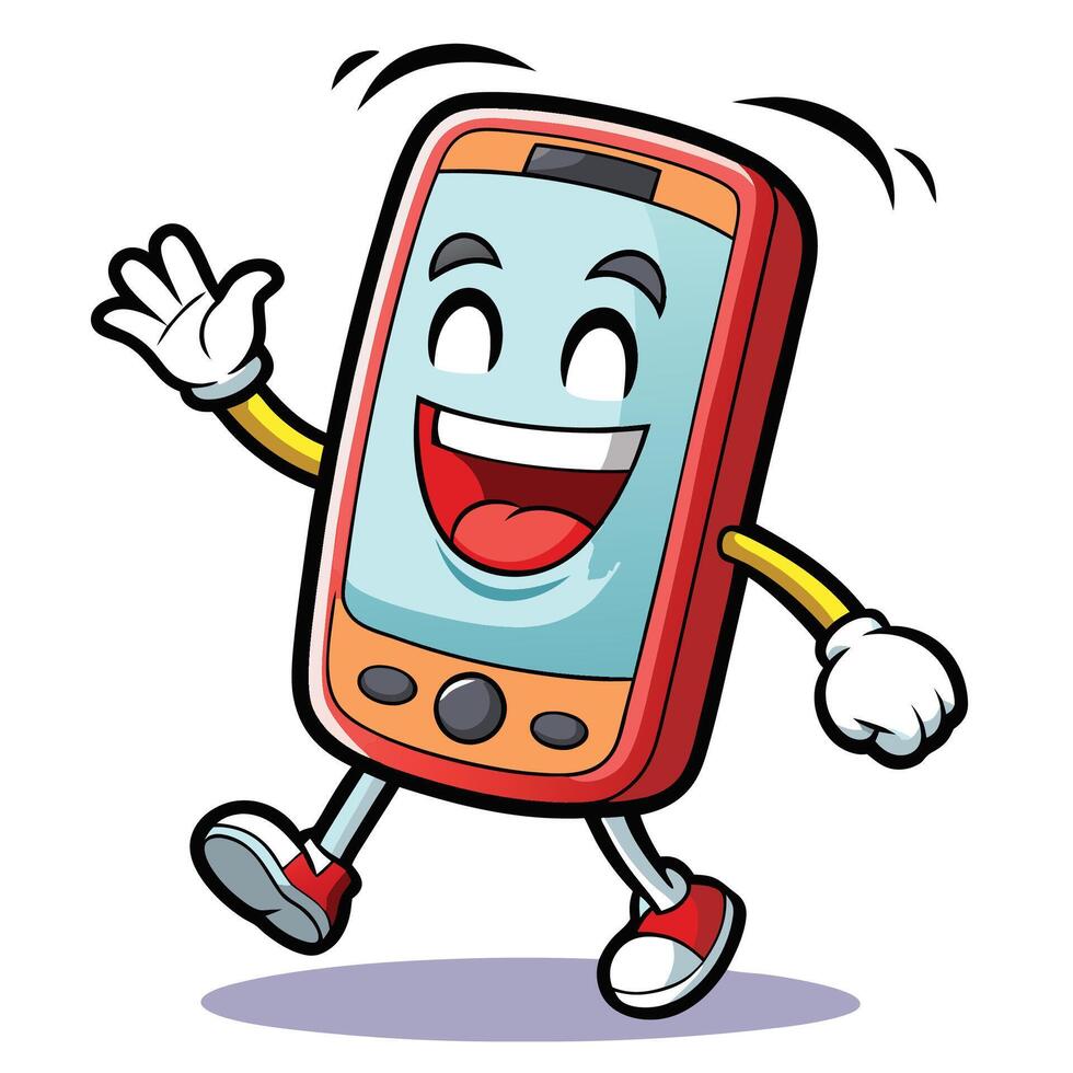 a cartoon mobile phone character and smiling vector