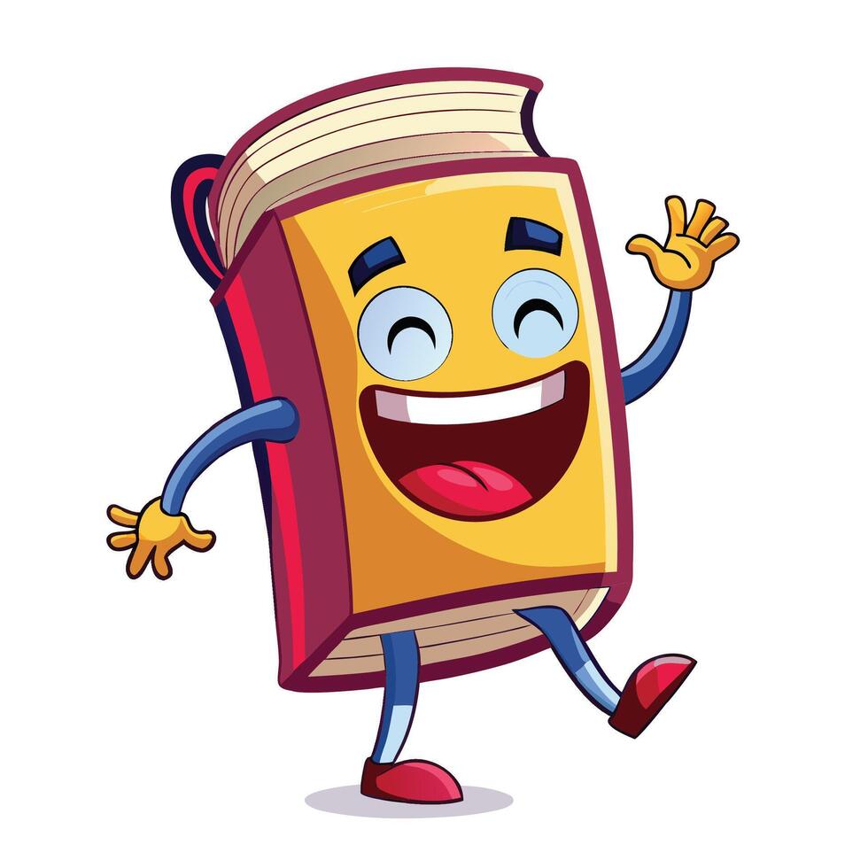 kawai cartoon book character running and waving vector