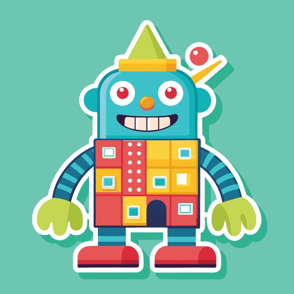 a cartoon robot with a red hat and a green shirt vector