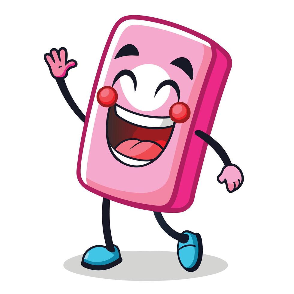 a cartoon pink bar of soap waving vector