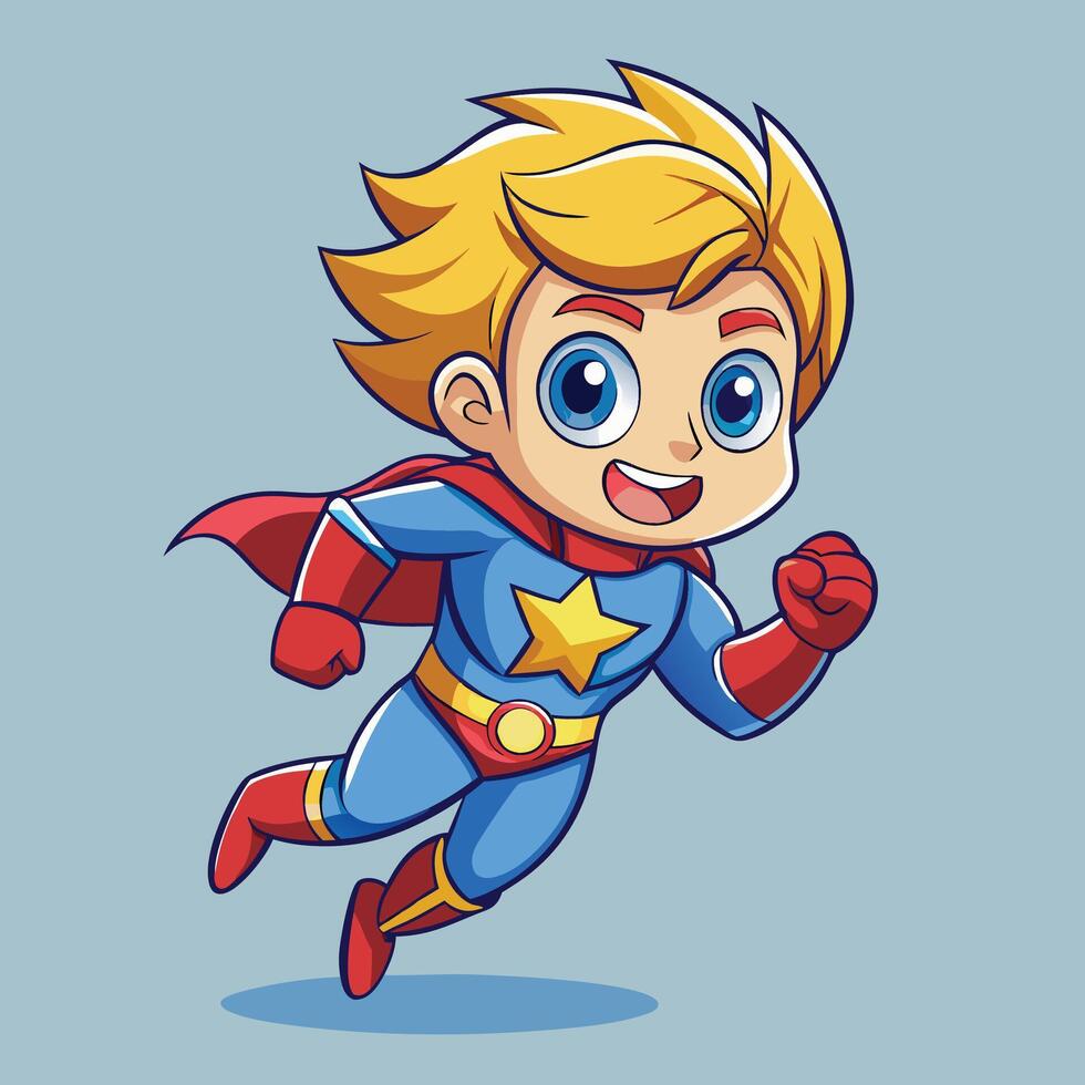 cartoon boy superhero costume running on a white background vector