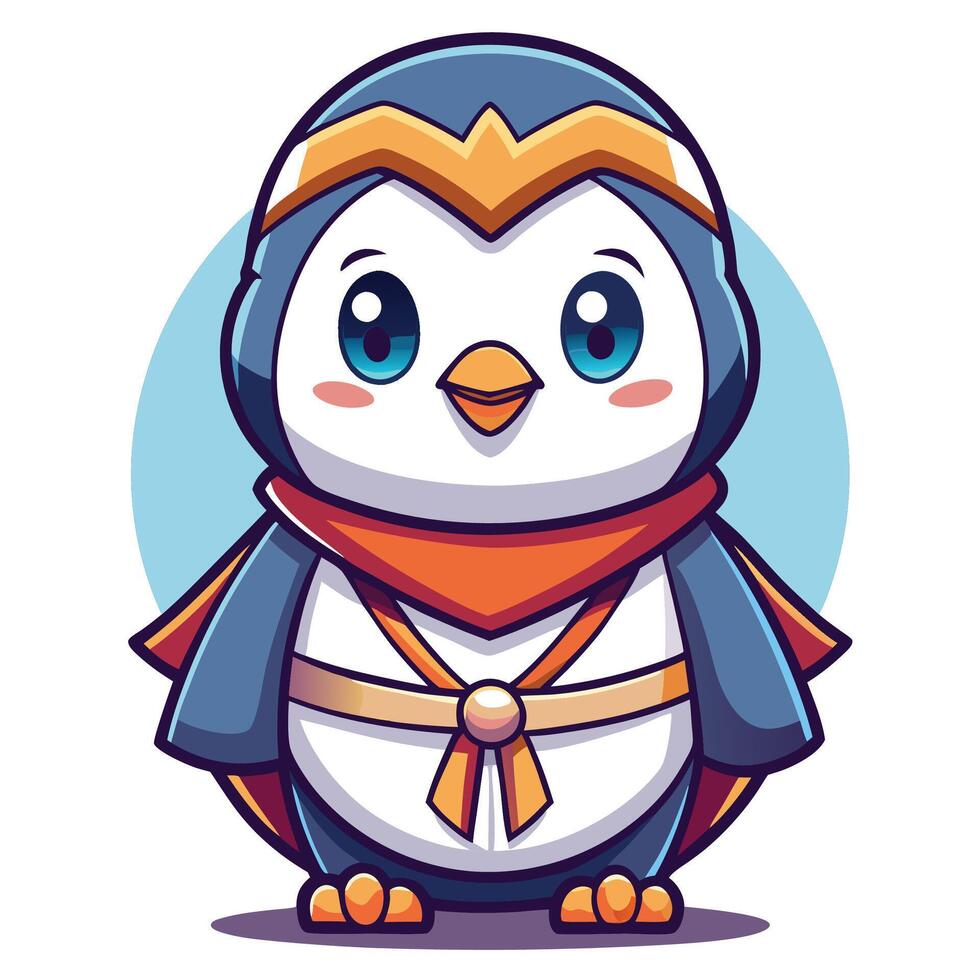 a cartoon penguin wearing a cape and holding a sword vector