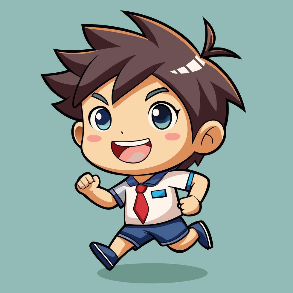 cartoon boy running in school uniform on a white background vector