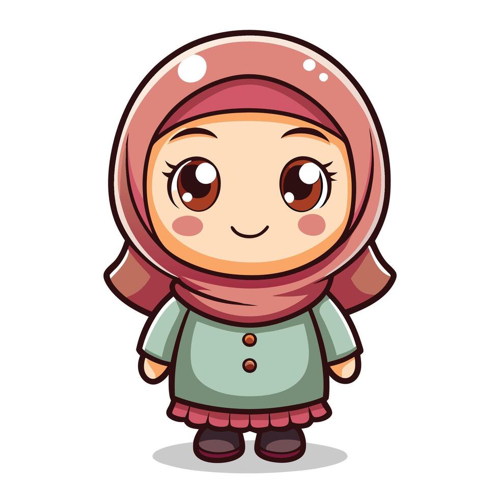 cartoon muslim girl in hijab on a white background on a white background vector