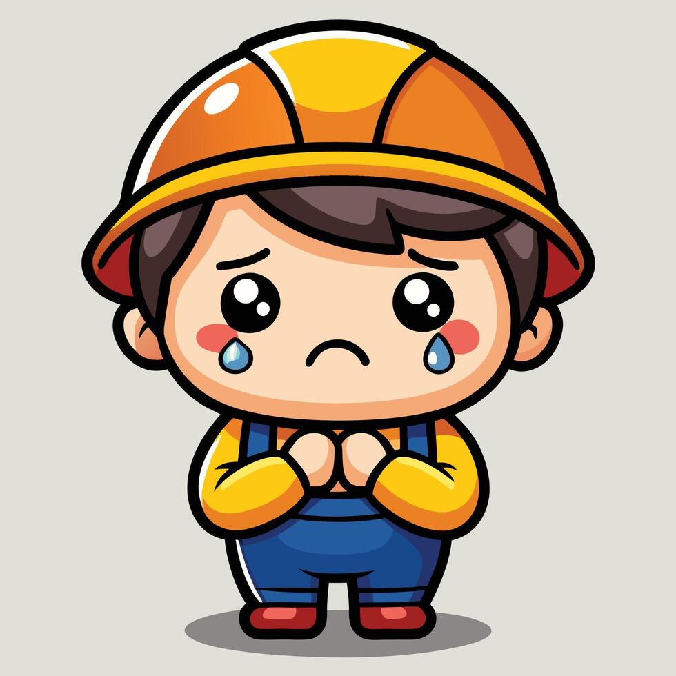 a cartoon boy wearing a hard on a white background vector