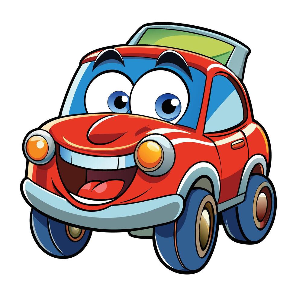 cartoon car with happy face illustration on a on a white background white background vector