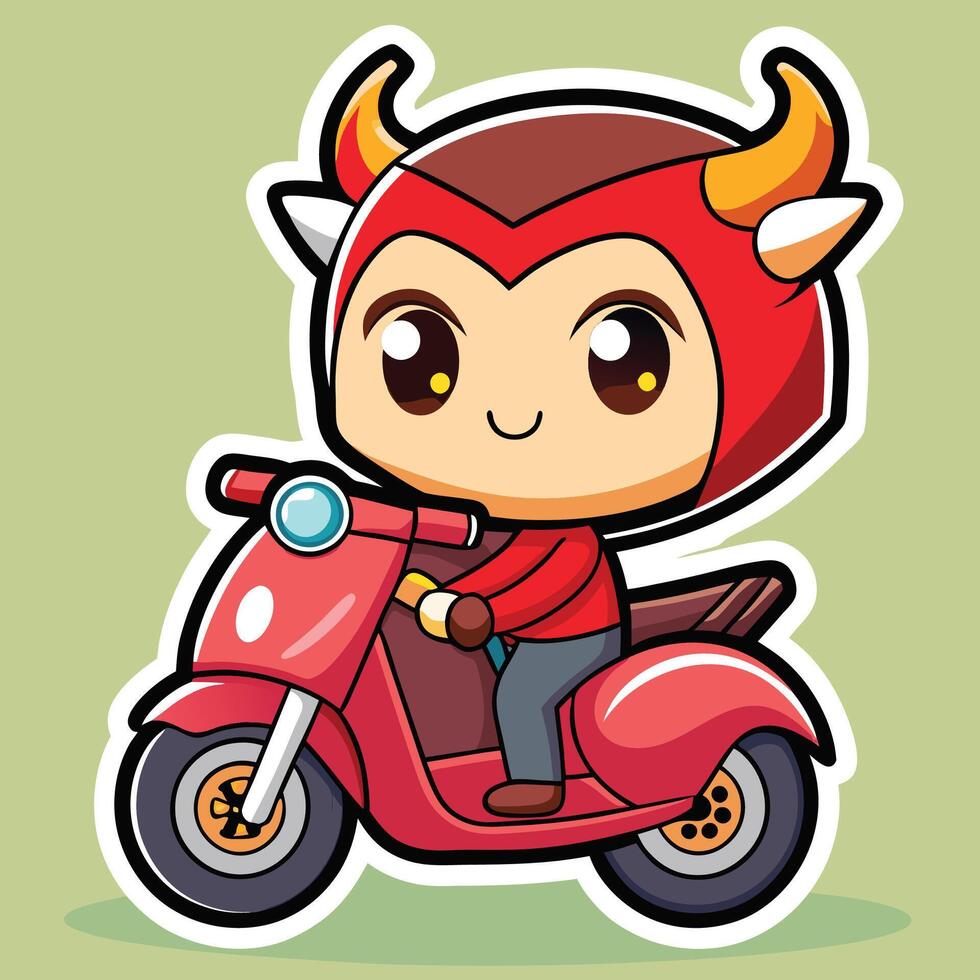 cartoon devil riding a scooter vector
