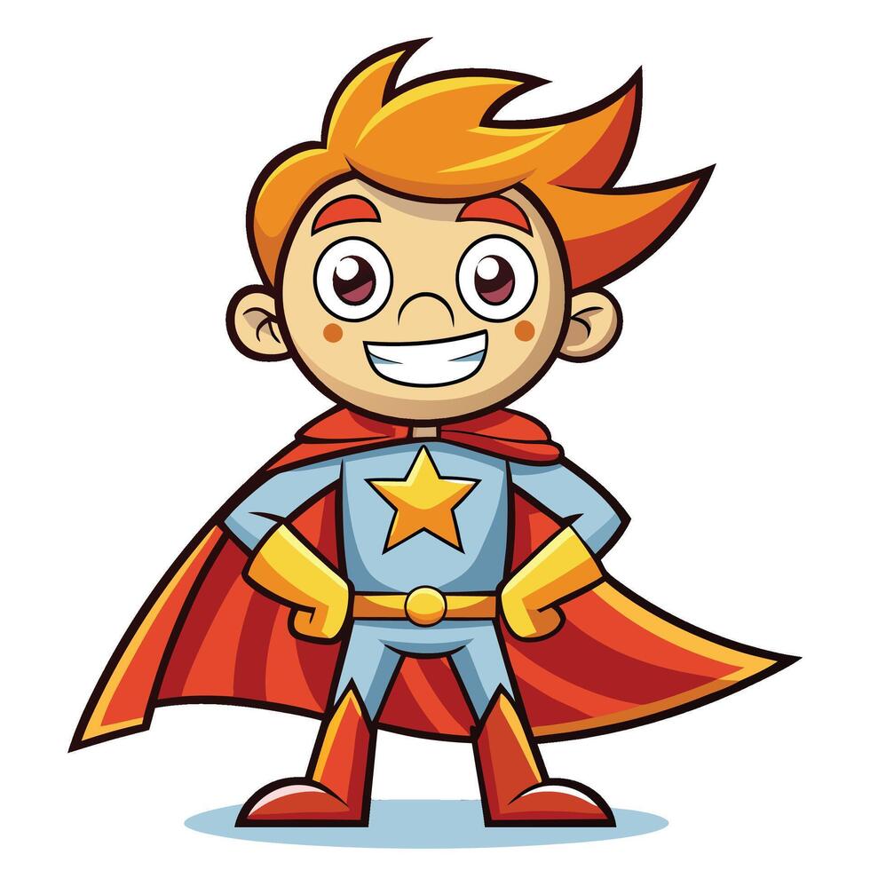 cartoon superhero boy with red hair and blue cape vector