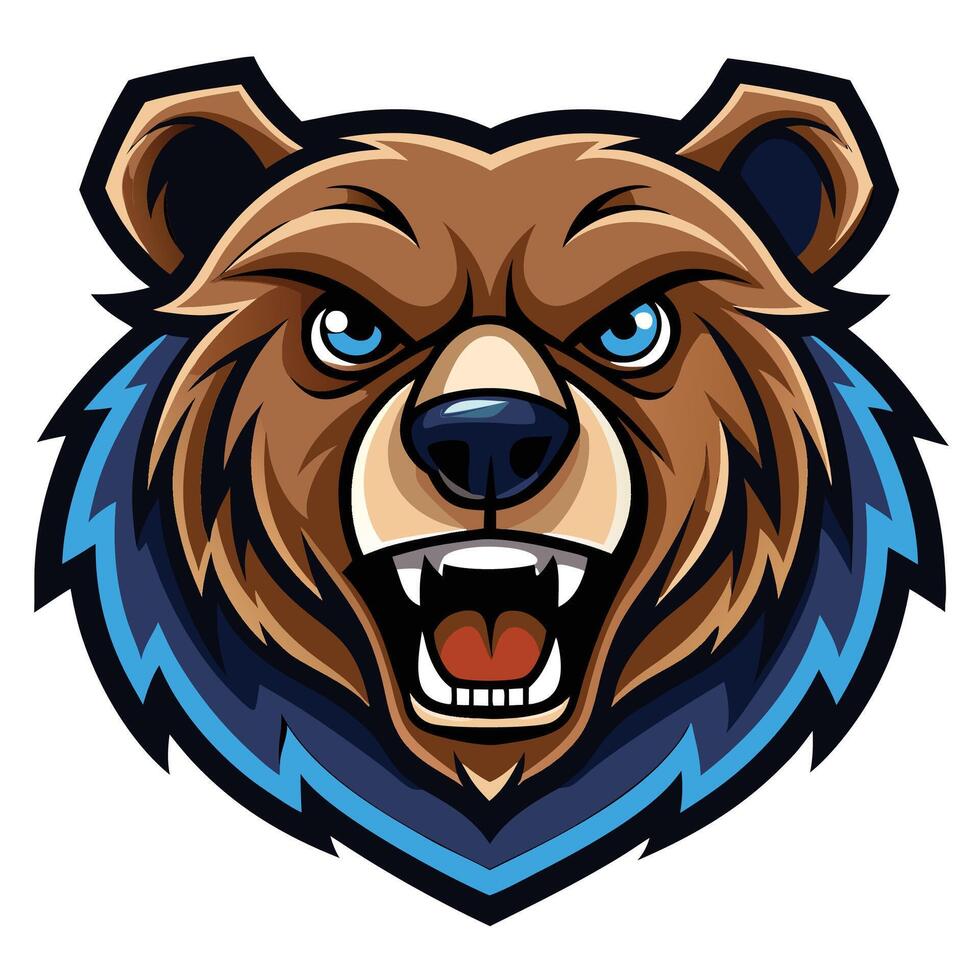 the head of a bear with blue eyes and a big mouth vector