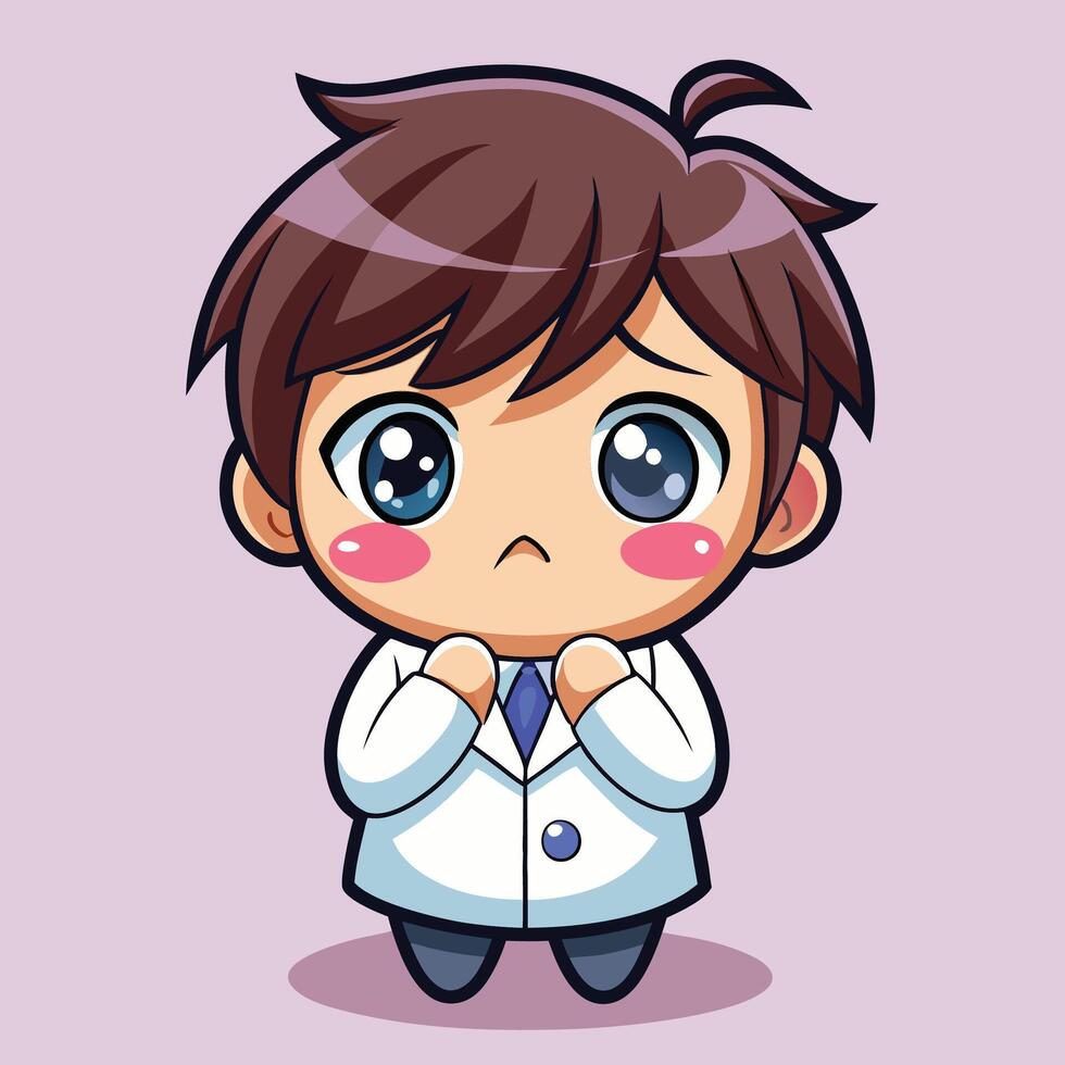 a cartoon boy in a lab coat on a white background on a white background vector