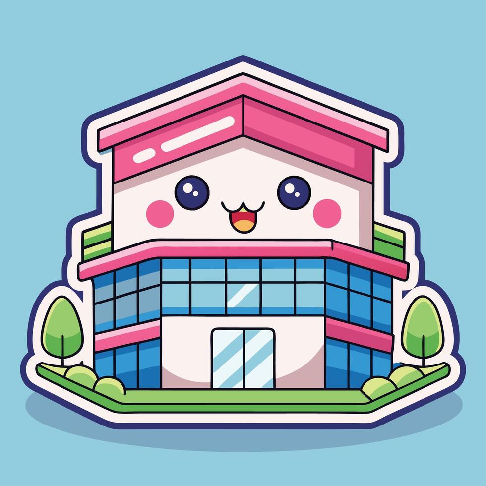a cartoon building with a face and eyes vector
