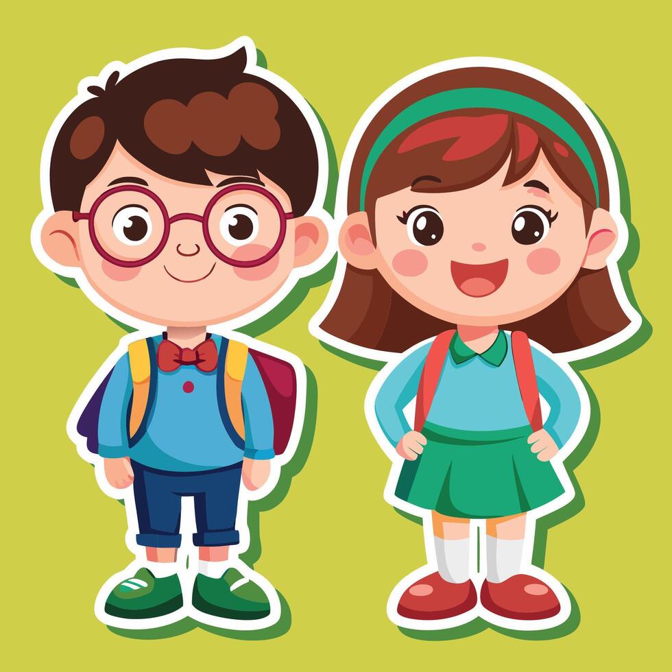 cartoon boy and girl school uniform, illustration on a white background on a white background vector