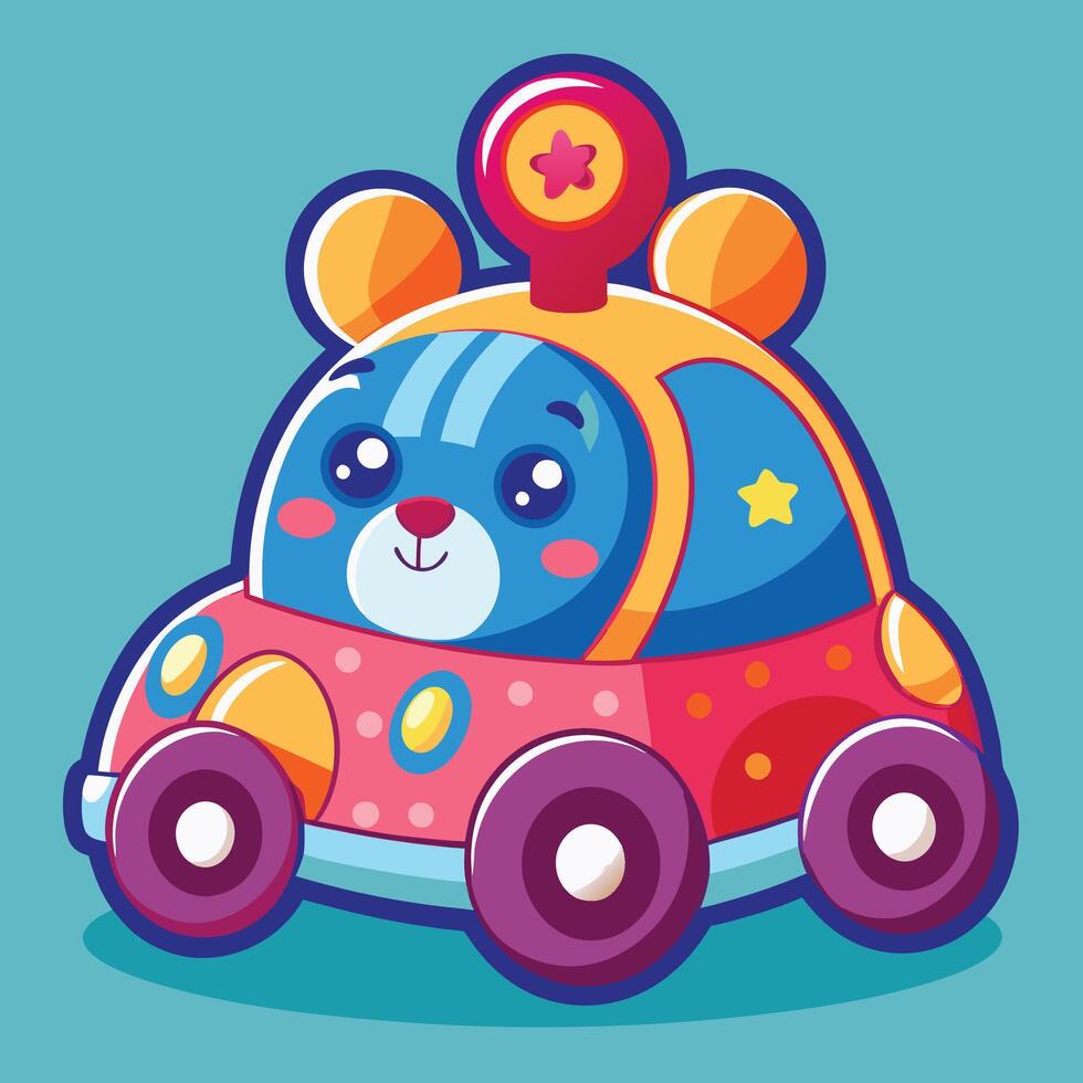 cartoon car with a cute bear on the hood vector