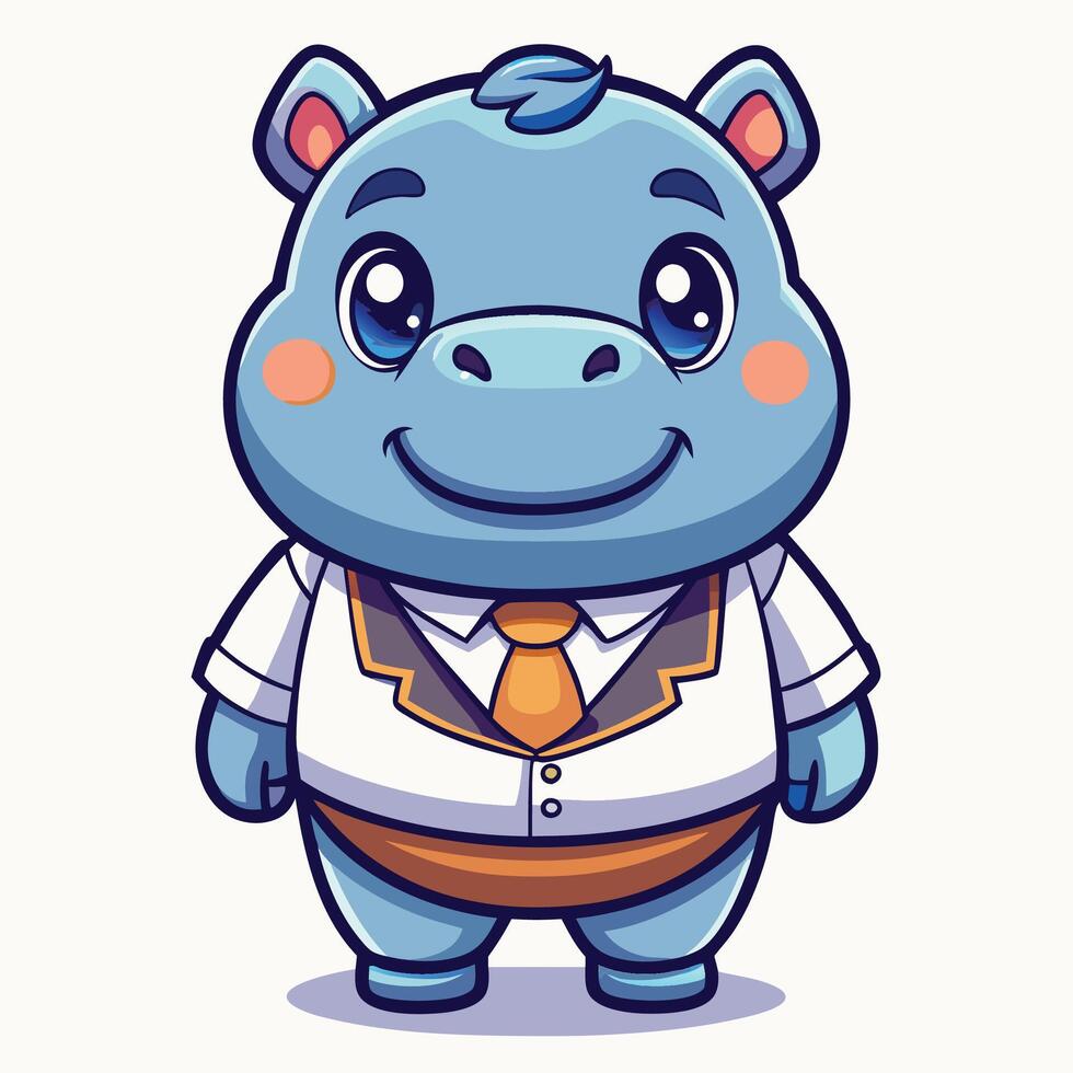 kawai chibi cartoon hippo in a tie and shirt vector