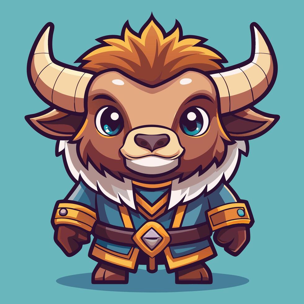 cartoon character of a bull with horns and a blue shirt vector