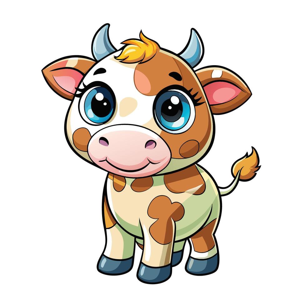 cartoon cow with big eyes and vector