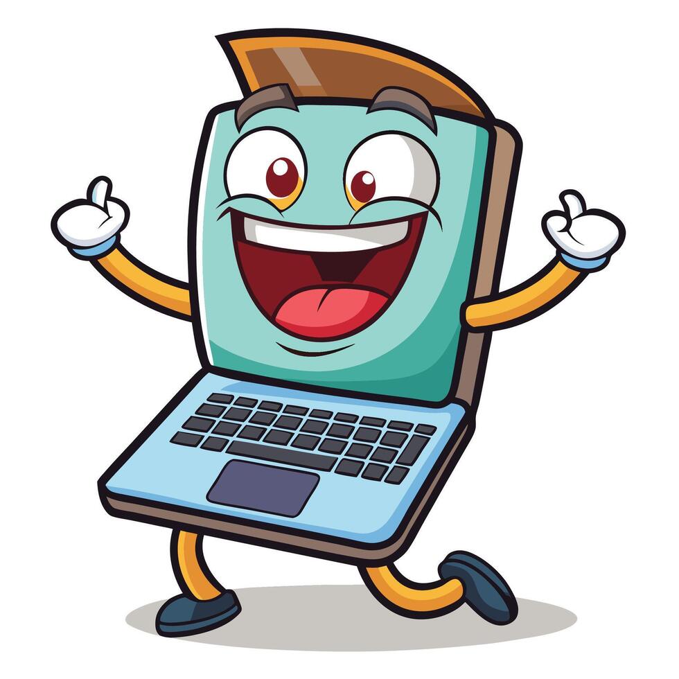 cartoon laptop character with thumbs up vector
