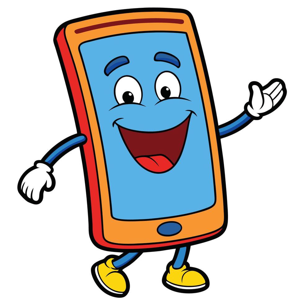 mobile phone cartoon character illustration vector