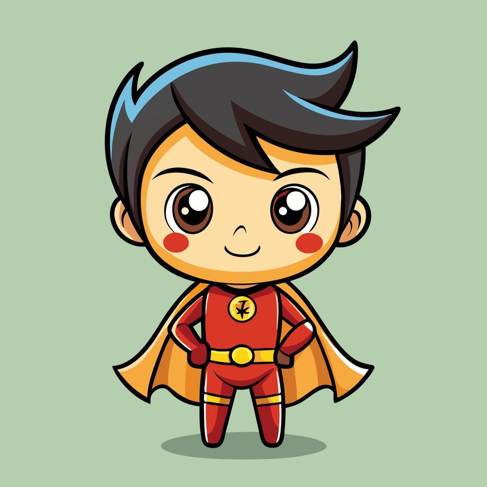cartoon superhero boy in red and yellow costume vector