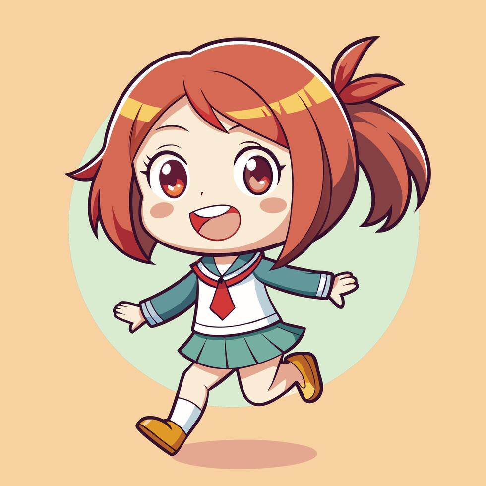 a cartoon girl in school uniform running vector