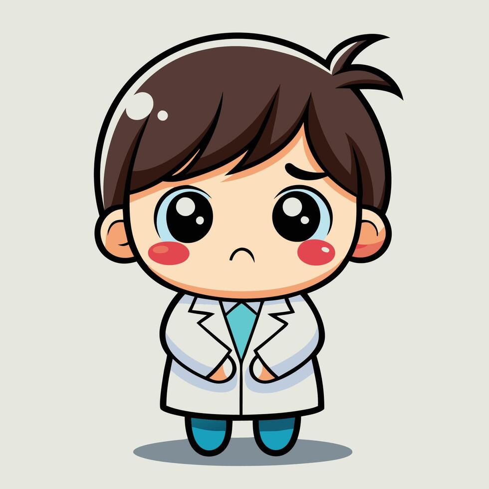 a cartoon boy in a lab coat kawai chibi vector