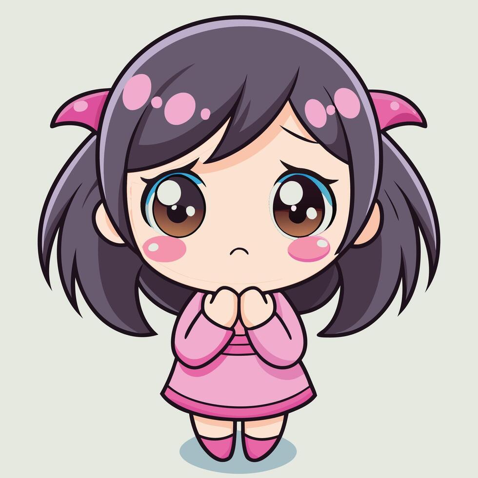 cute little girl with big eyes and a pink dress vector