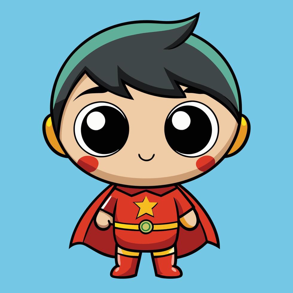 a cartoon boy in a red cape and red shirt vector
