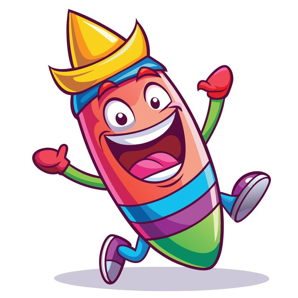 cartoon character of a colorful crayon with a crown on his head vector