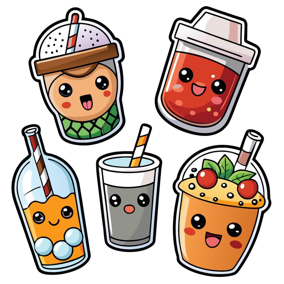 cute kawaii set on a white background vector