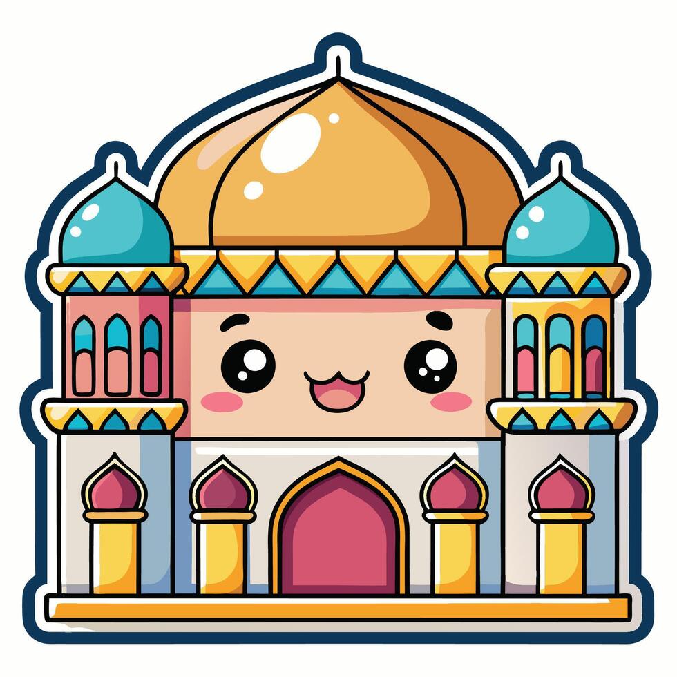 cartoon mosque with a smiling face on a white background vector