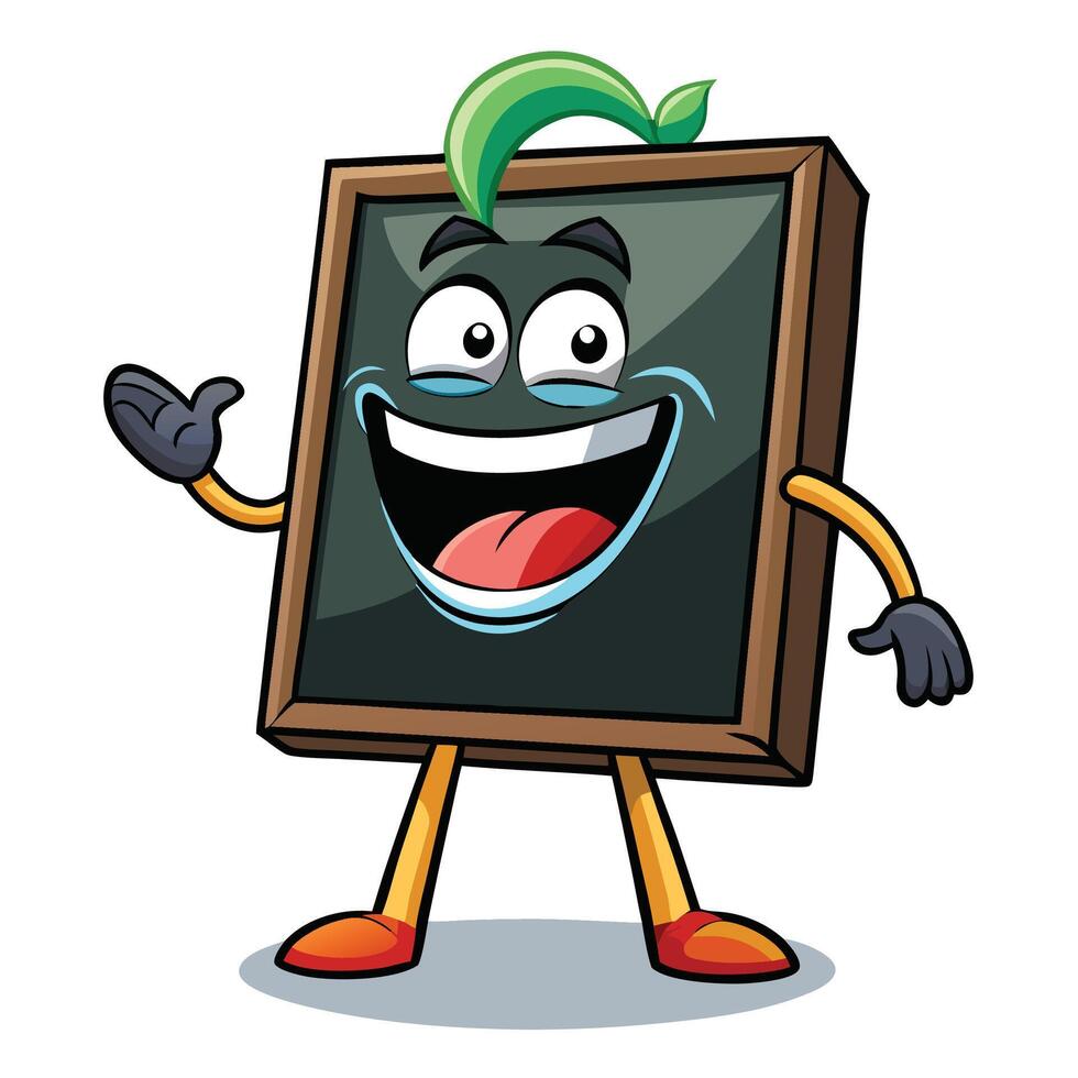 a blackboard character with a green leaf and a happy face vector