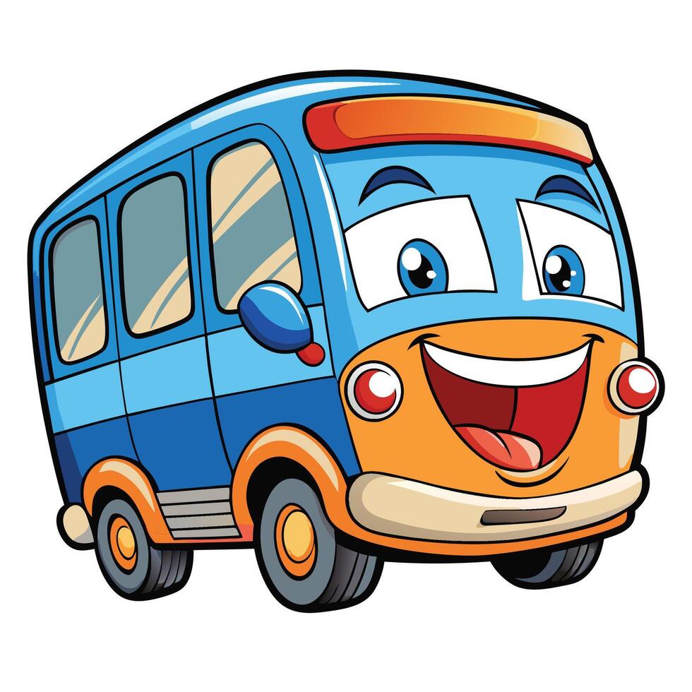 cartoon bus with smiling face illustration vector