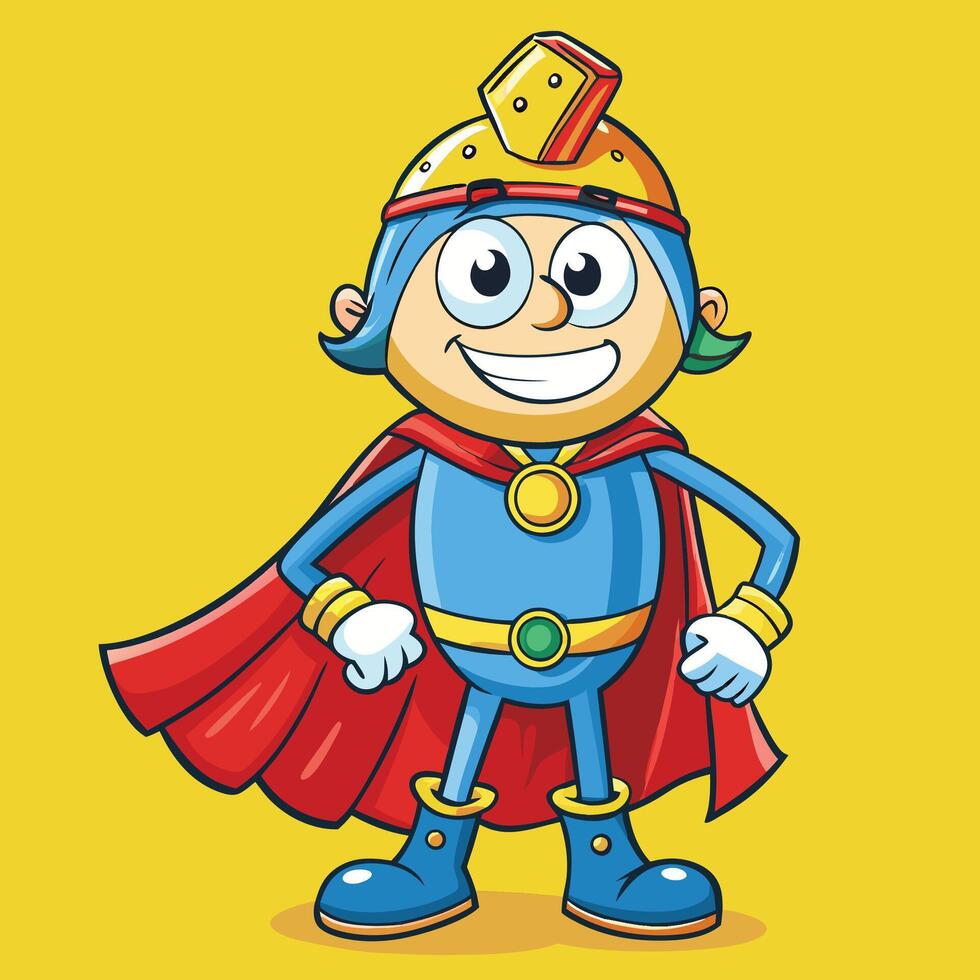 cute cartoon superhero with blue cape and red cape vector
