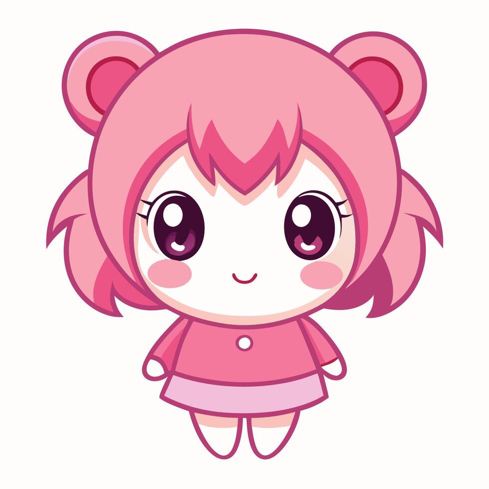a cartoon bear with pink hair and big eyes vector