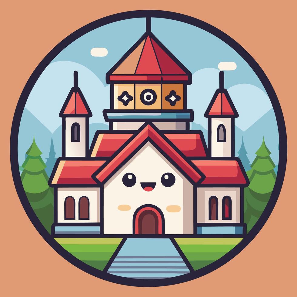 a cartoon church with illustration vector