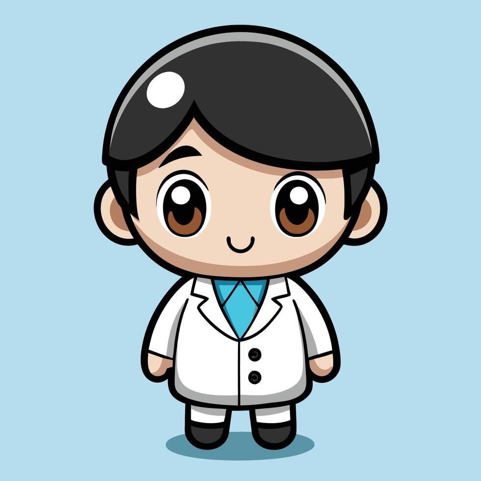 kawai chibi cartoon doctor in a white coat vector