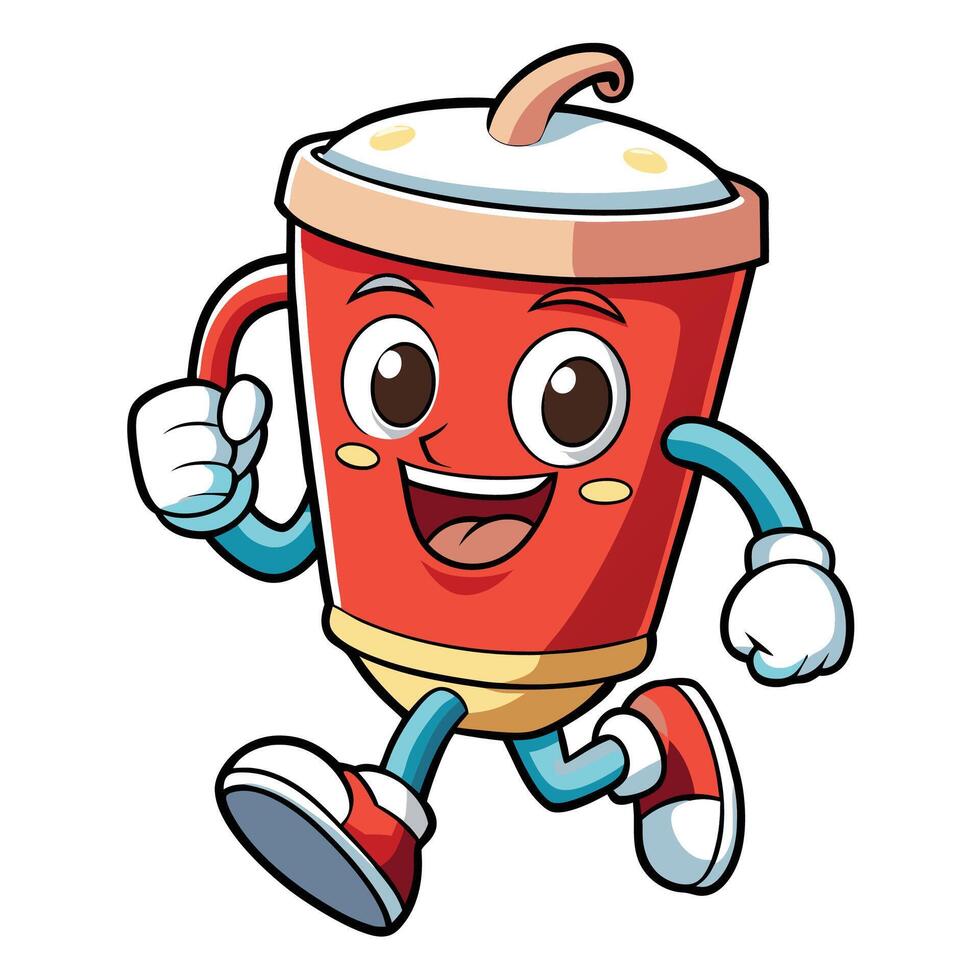 a cartoon red cup running with arms and legs vector