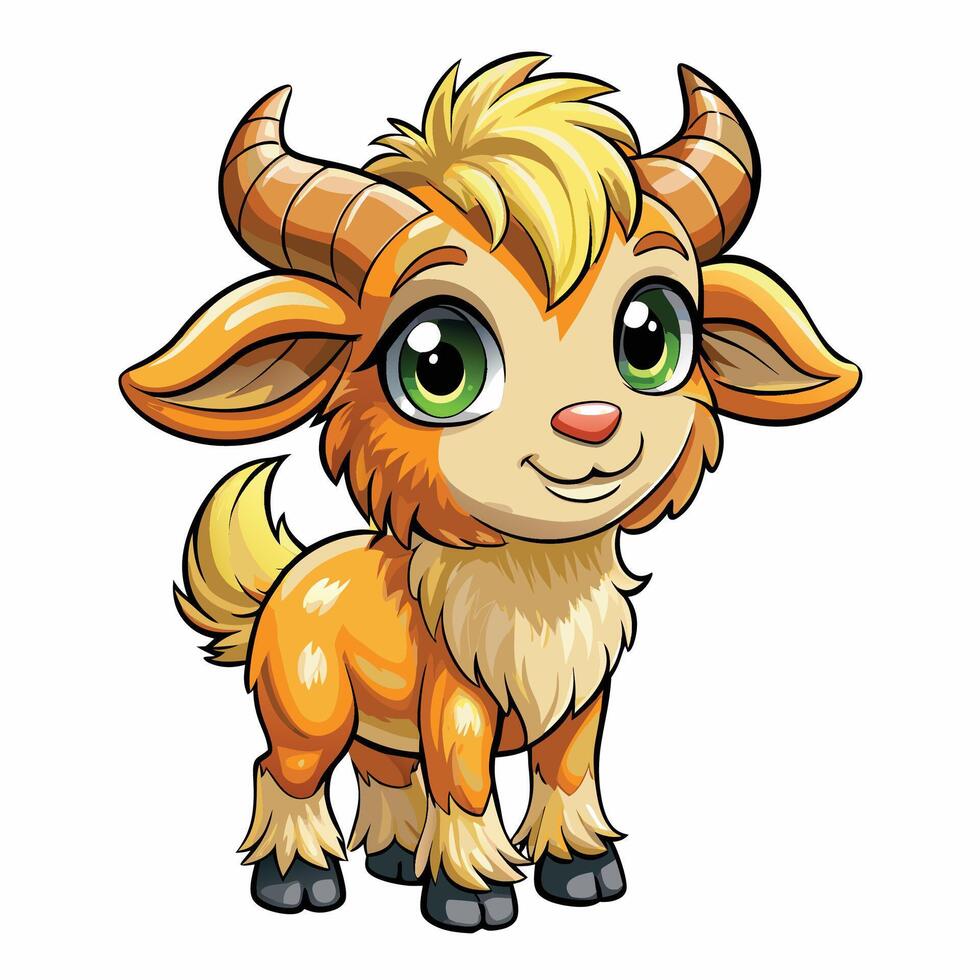 a cartoon goat with horns kawai chibi and horns vector
