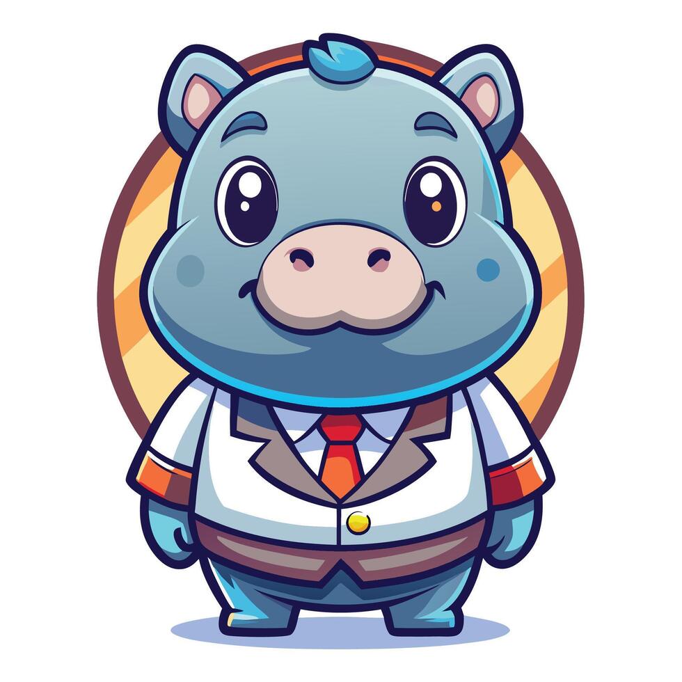 a cartoon hippo in a suit and vector
