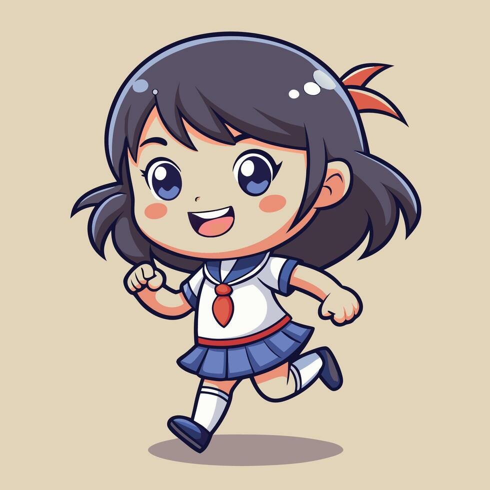 kawai chibi cartoon girl running in school uniform vector