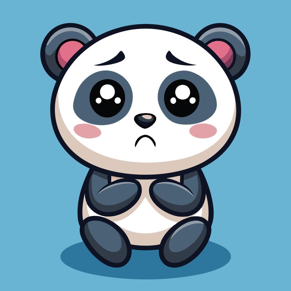 a cartoon panda bear sitting down with sad eyes vector