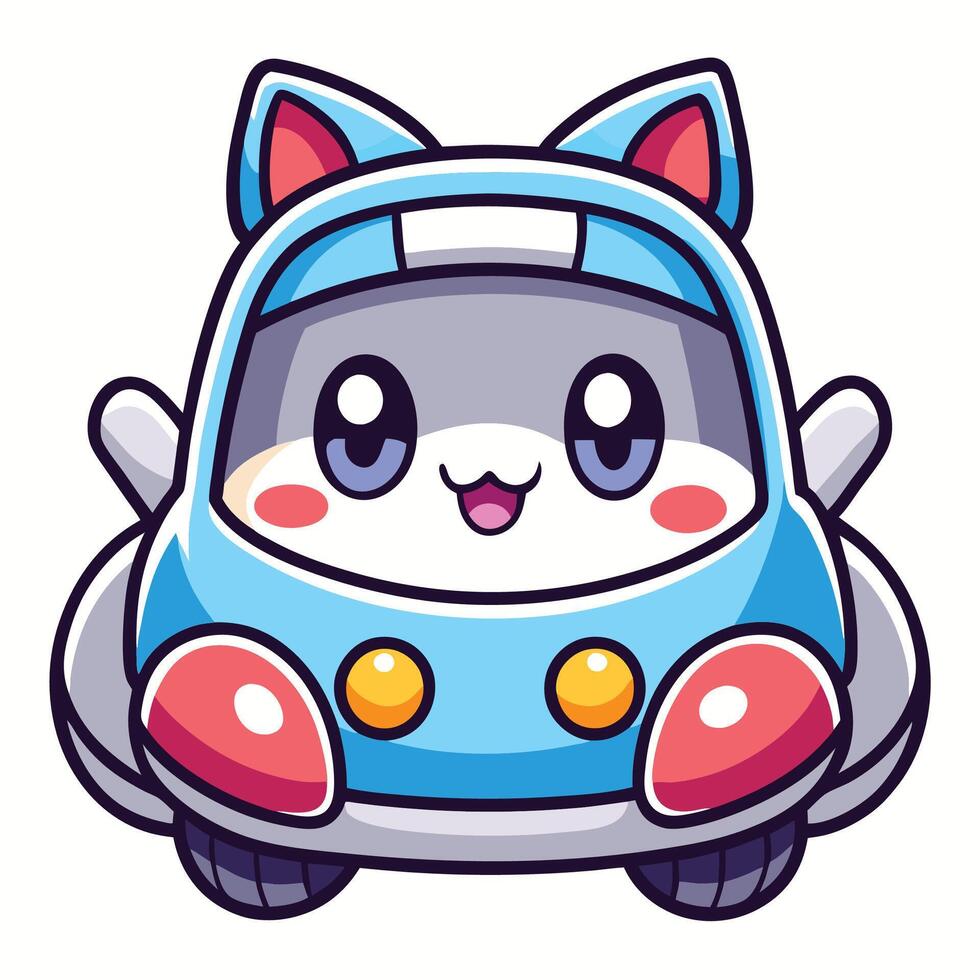 kawai chibi cartoon cat in a car with a smile vector