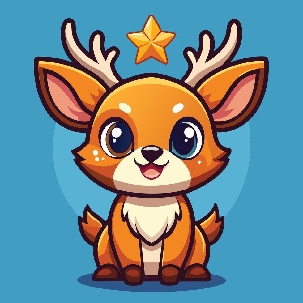 kawai cute deer with star on blue background vector