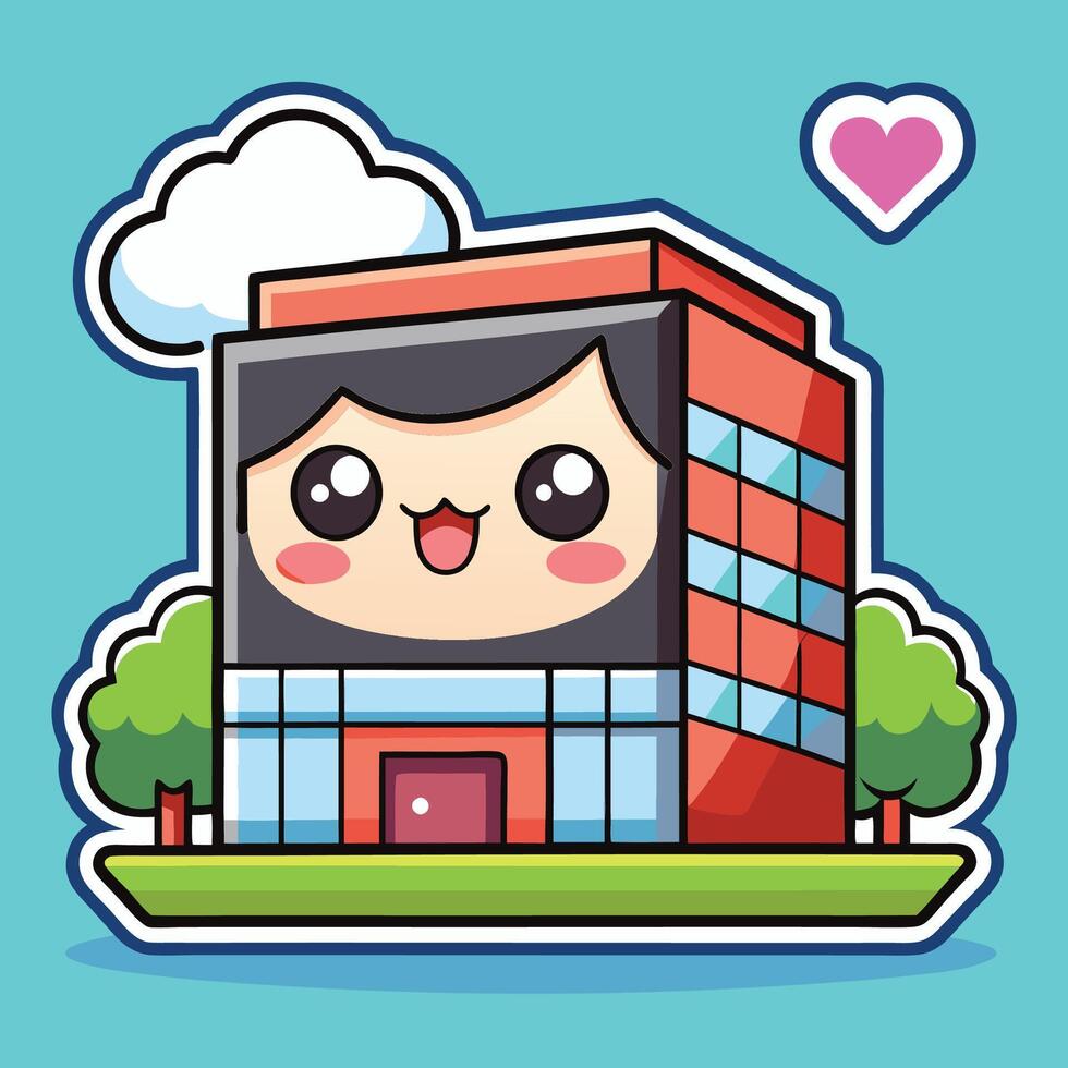 a cartoon character with a building and hearts vector