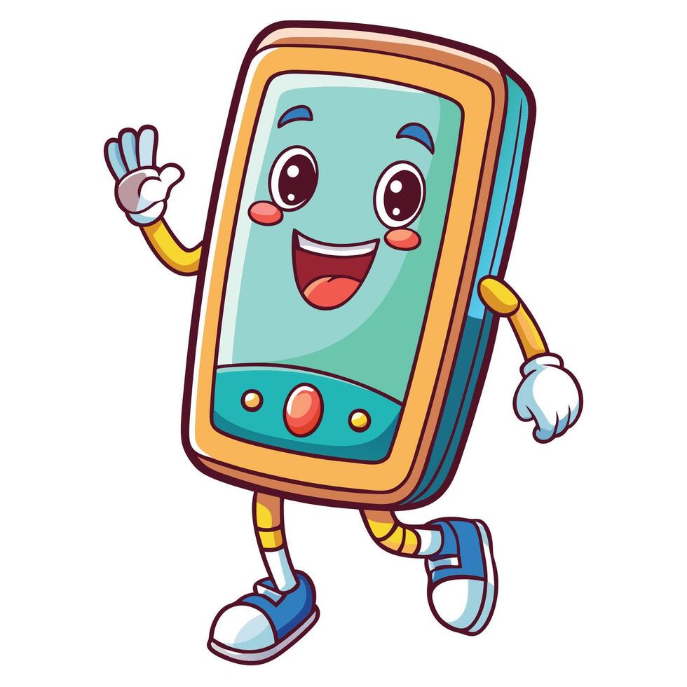 cartoon phone character waving and smiling vector